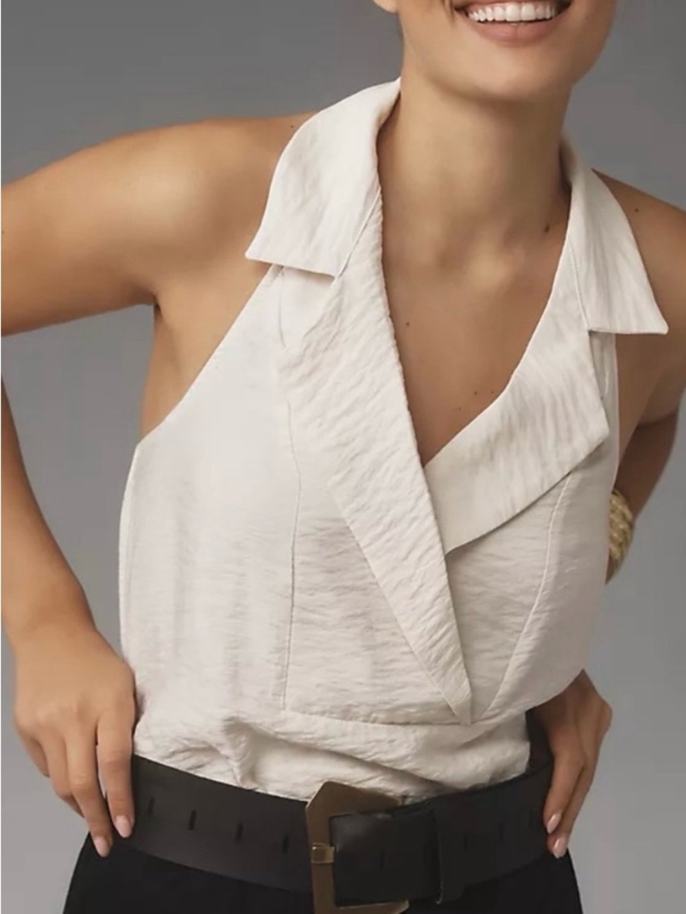 The Dylon Sleeveless Wide-Placket Top Halter by Anthropologie
